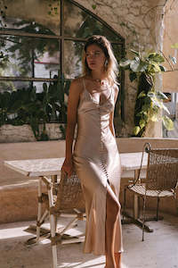 Midi Dress: La Lune Bias Slip in Gold