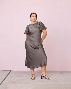 For Sale: Kendall Satin Dress in Charcoal - FOR SALE