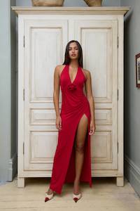 Bulk Rentals: Halter Maxi Dress in Cherry Red Rose