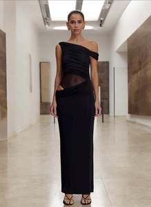 Callen One Shoulder Slinky Maxi Dress in Black
