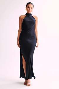Size 16: Claire Satin Drape Dress in Black