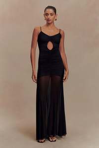 Delaney Slinky And Mesh Maxi Dress in Black