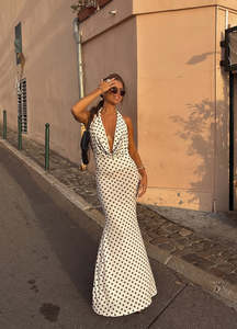 Bulk Rentals: Maltina Polka Dot Maxi Dress in White/Black