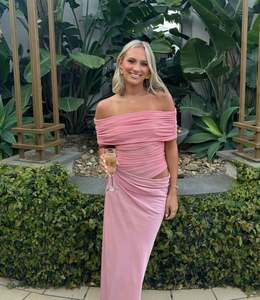 Nico Off Shoulder Maxi Dress in Candy Floss