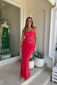 Holiday: Gina Halter Maxi Dress in Watermelon