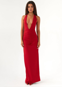 Size 14: Whisked Away Halterneck Maxi Dress in Red