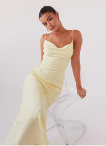 Size 14: Joanna Satin Maxi Dress in Lemon