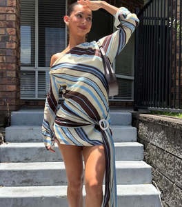 Elise Mini Dress in Ocean Stripe