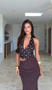 Valeria Halter Cutout Maxi in Choc/Lemon Polka