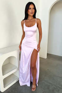 Bulk Rentals: Violetta Scoop Neck Satin Maxi in Pink