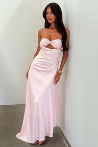 Bulk Rentals: Thora Strapless Satin Maxi Dress in Baby Pink