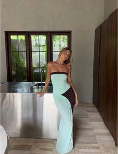 Rumi Strapless Maxi in Aqua/Choc