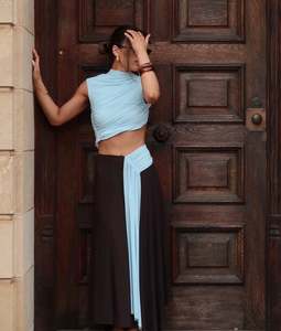 Conni Asym Dress in Arctic Blue/Dark Choc