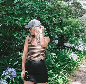 Tops Shirts: Cocoa Stripe Scoop Singlet