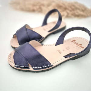 SANDALS | PEEP TOE CROSSOVER IN METALLIC BLUE - SIZE 36 & 37