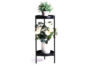 2 Tier Tall Metal Flower Plants Pot Holder-black-M