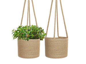 Frontpage: 2 Pcs Jute Rope Hanging Planter Woven Plant Basket