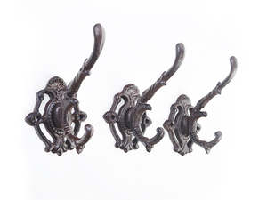 Cast Iron: Cast Iron Wall Mounted Coat Hooks (Set of 3)