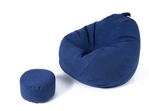 Indoor Outdoor Bean Bag: Bean Bag Chair with Footstool- Dark Blue