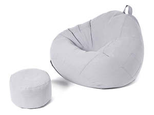 Indoor Outdoor Bean Bag: Bean Bag Chair with Footstool- Light grey