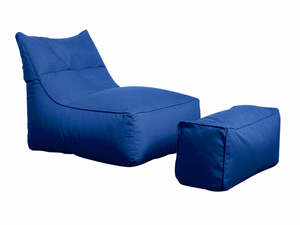 Indoor Outdoor Bean Bag: 1200D Oxford Outdoor Bean Bag Lounger with Footstool - Blue