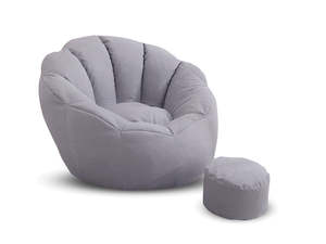 Bean Bag Armchair Cover with Footstool-Light Grey