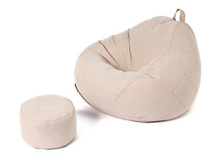 Indoor Outdoor Bean Bag: Bean Bag Chair with Footstool- Khaki