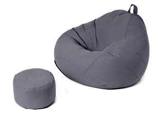 Indoor Outdoor Bean Bag: Bean Bag Chair with Footstool- Dark Grey