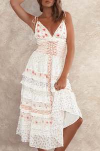 21st: Heather Shoulder Tie Corset Maxi in Blossom