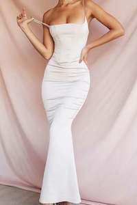 Olivette Crystal Satin Maxi Corset Dress