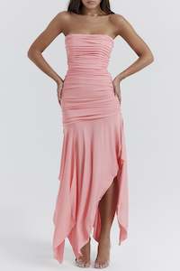 Ivana Apricot Gathered Asymmetric Dress