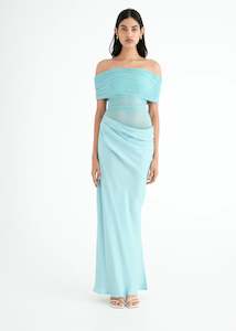 Nico Off Shoulder Maxi Dress in Aquamarine