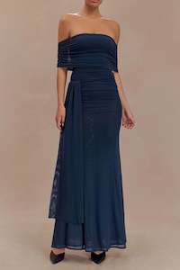 Arna Off Shoulder Crop Top & Maxi Skirt in Midnight Blue