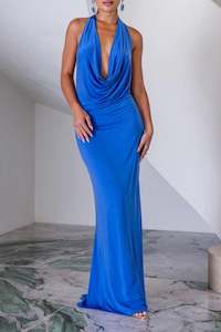 Saint Plunge Maxi Dress in Blue
