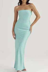 Alette Jade Satin Strapless Maxi Dress