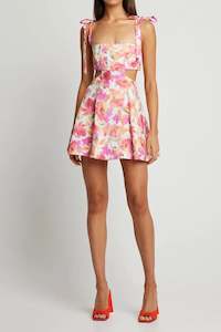 Mini: Mimi Cut out Mini Dress in Pink Peach Floral