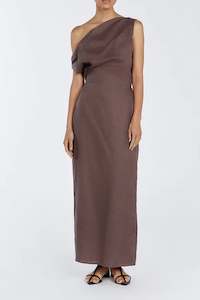 Cass Choc Linen Asym Dress