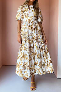 Bump Friendly: Bella Linen Short Sleeve Open Back Midi Dress.