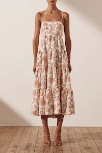 Bump Friendly: Carolina Linen Open Back Tiered Midi