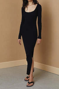 Bump Friendly: Freya Scoop Neck Knit Dress in Black