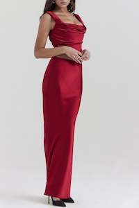 Ruby Satin Bias Cut Skirt & Lace Back Corset set