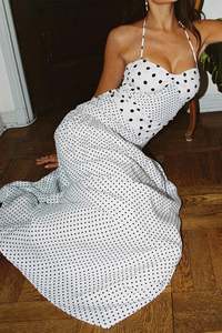 Marguerite Halter Maxi Dress White Polka