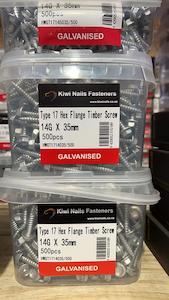 Building Hardware: 14Gx35mm Type17 Hex Flange Galv Timber Screw (500pcs/pack) HWGT1714035/500
