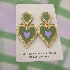 Statement Earrings: Freina Single Drop Olive-Lilac-gold-mirror