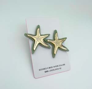 STARFISH STUD LARGE OLIVE-GOLD