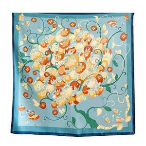 Silk Scarves: Citrus Bloom Pure Mulberry Silk Square Scarf Bandana