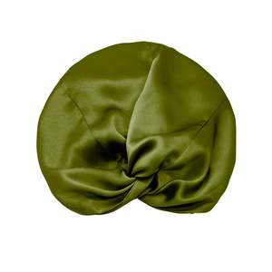 Silk Sleep Cap: Silk Sleep Cap for Women Hair Care Natural Silk Double Layer Bonnet Turban- Olive - One Size Fits Most