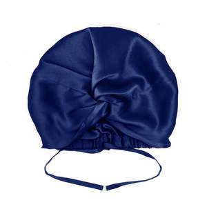 Navy Mulberry Silk Hair Bonnet – Double-Lined, Adjustable Fit