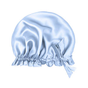 Silk Sleep Cap: Large Double-Lined Adjustable Silk Hair Bonnet Turban - Silver