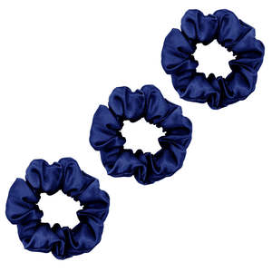 3 Pack Premium Mulberry Silk Scrunchies - Navy - Medium